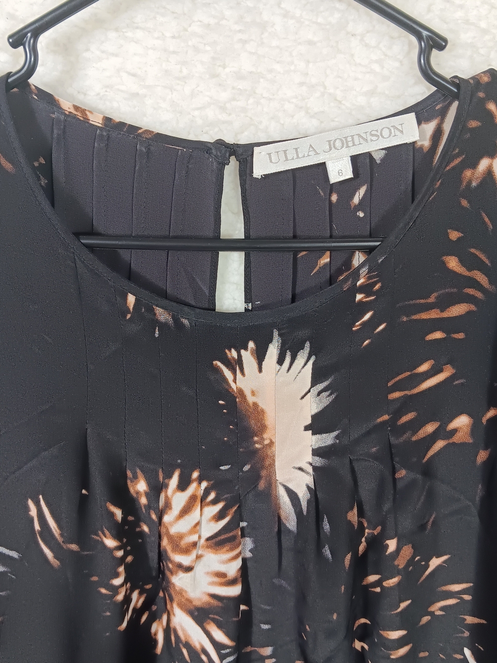 Ulla Johnson Dress Womens 6 Black Silk Midi Flowy Abstract Cover Up - Picture 4 of 11
